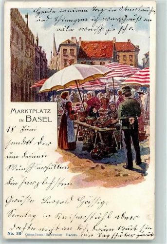 4000 Basel Bâle Gebrauchsspuren Marktplatz sign. H. Wassmuth