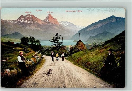 6410 Goldau 1911 - Ansicht mit Wanderer