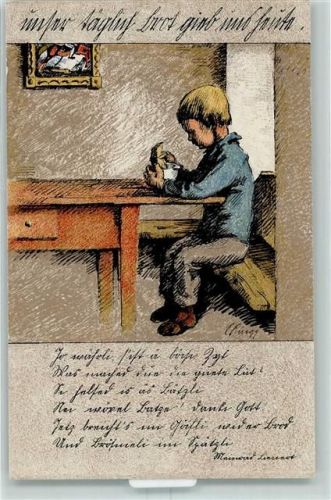Kilchberg ZH 1914 Junge an der Brotzeit sign. E. Rüegg mit Gedicht Ort lt. Stempel