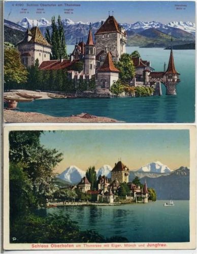 1927 Ansichten von Schloß Oberhofen vor dem Thunersee mit Eiger, Mönch und Jungfrau AKU2