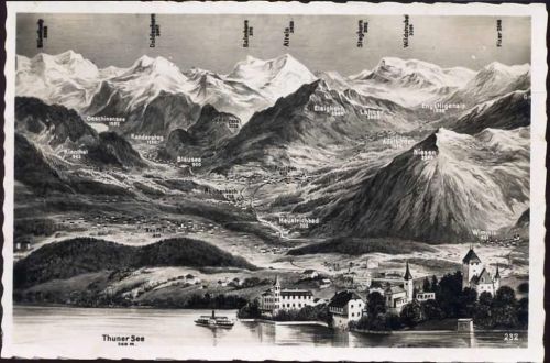 um 1930 Thuner See, Kanton Bern, Schweiz, Berge, Ansicht,Perrochet-Matile AKU2