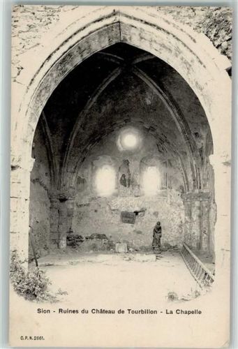 1950 Sion Sitten Gebrauchsspuren Ruines du Chateau de Tourbillon La Chapelle