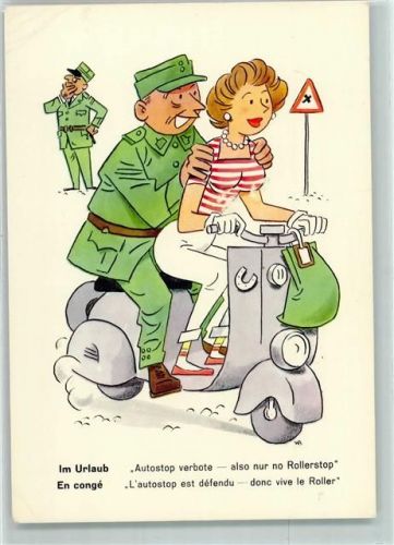 8500 Frauenfeld Gebrauchsspuren Im Urlaub Uniform Roller Frau Verkehrsschild Humor Ort lt. Stempel Stempel Militärpost