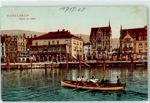 9400 Rorschach Lithographie / Künstlerkarte 1908 Am Hafen Ruderboot