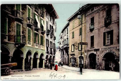 6500 Bellinzona Lithographie / Künstlerkarte 1909 Piazza Nosetto Geschäft