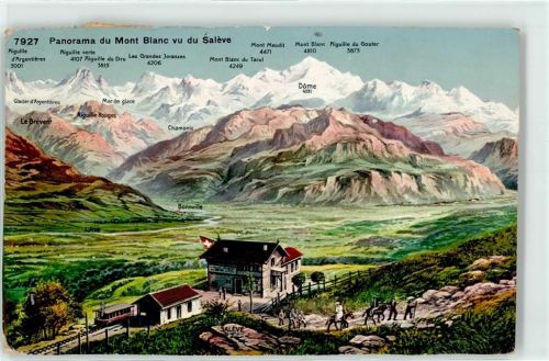 Bonhomme de Tsalevey Lithographie / Künstlerkarte Panorama du Mont Blanc