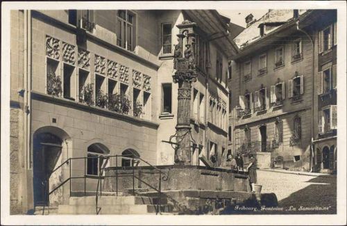 um 1930/40 - Fribourg, Kanton Freiburg, Schweiz, Brunnen -La Samarita.ne-,Photoglob AKU1