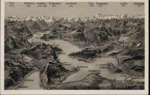 um 1925/30 - Kr. Luzern, Landkarte mit Bergnamen. Schweiz. Nr. 750.,Edition Photoglob Co. AKU1