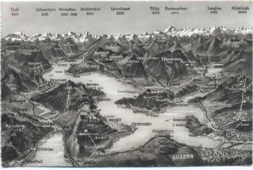 um 1940 - Landkarte, Weggis, Meggen, Stans, Buochs, Brunnen,Wehrli AG AKU1