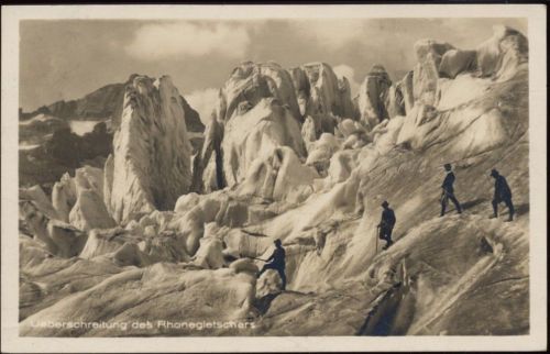 1928 - Bergsteiger, Überschreitung des Rhonegletschers, Schweiz,K. Götz AKU2