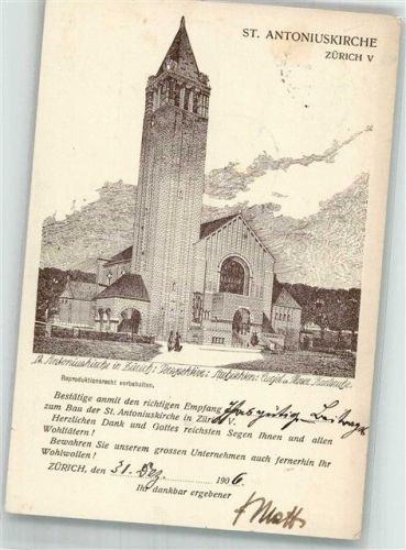 8000 Zürich 1907 FOTO KEINE AK Spende Kirche St. Antoinius