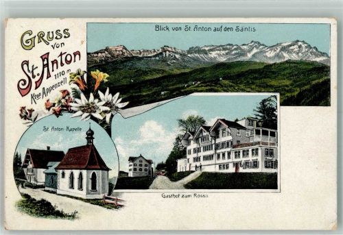 9413 Oberegg Foto AK St. Atnton Gasthaus zum Rössli Kirche Kapelle