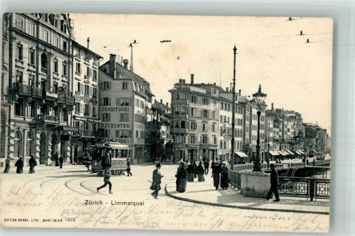 8000 Zürich 1902 Foto AK Limmatquai Straßenbahn Cafe