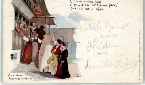 9050 Appenzell 1900 Künstlerkarte Tracht Appenzellerland sign. V. Tobler