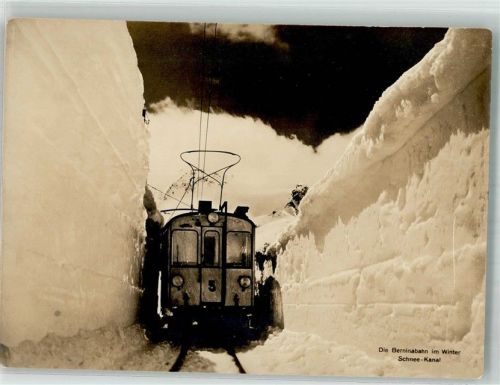 7710 Alp Grüm Winter Bergbahn Berninabahn Schneekanal Ort lt. Stempel