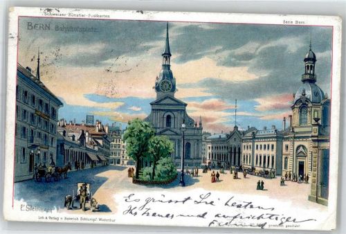 3000 Bern Berne 1905 Lithographie Bahnhofsplatz