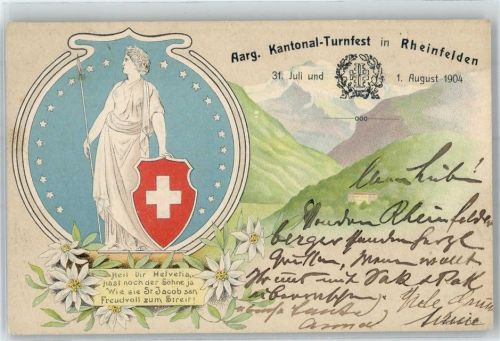 4310 Rheinfelden 1904 Prägedruck Aarg. Kantonal Turnfest 1.August 1904