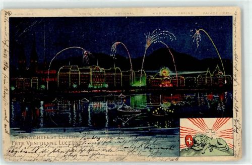 6000 Luzern Lucerne Lithographie / Künstlerkarte 1906 Seenachtfest