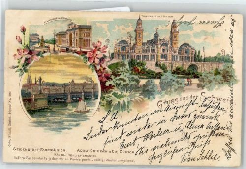 8000 Zürich 1900 Lithographie Bahnhof Tonhalle