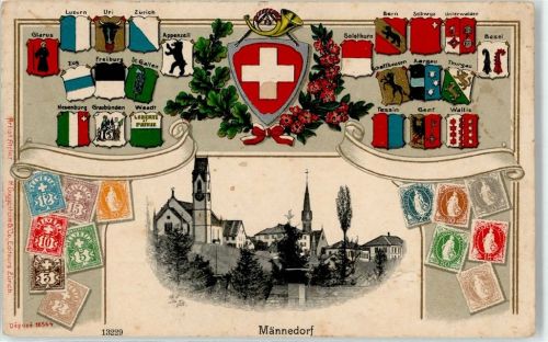 8708 Männedorf 1911 Prägedruck Wappen Briefmarke