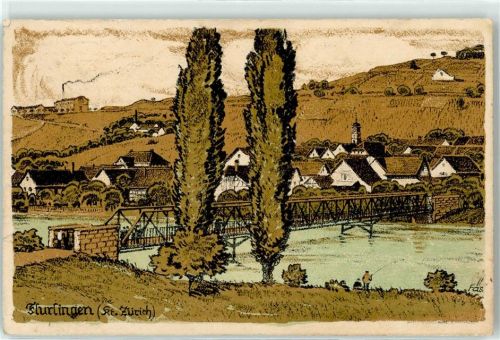 8247 Flurlingen 1922 Künstlerkarte Brückeneinweihung sign. Fäs