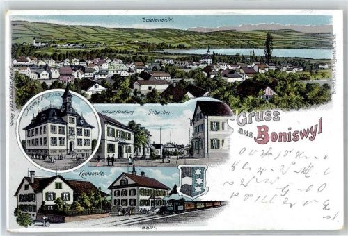 5706 Boniswil Alliswil 1907 Lithographie Schulhaus Kochschule