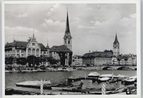 8000 Zürich - Limmat, Fraumünster, Kirche, Boot, Brücke AKU2