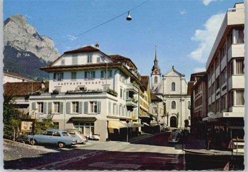 6430 Schwyz - Herrengasse, Gasthaus Schäfli, Kirche AKU2