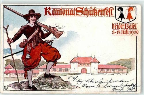 4000 Basel Bâle 1900 Künstlerkarte Kantonal Schützenfest