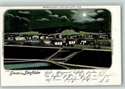 4127 Birsfelden 1899 BOAKC Eisenbahn Lithographie / Mondschein