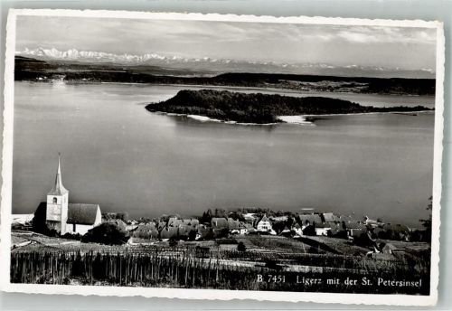 2514 Ligerz Gléresse Foto AK St. Petersinsel Kirche
