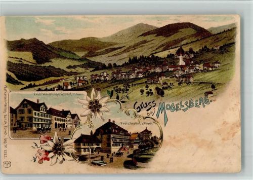 9122 Mogelsberg 1909 BOAKC Lithographie Früh' Handlung Gasthaus Zum Löwen Post Gasthaus Zum Rössli Edelweiß Verlag Künzli Nr 2022