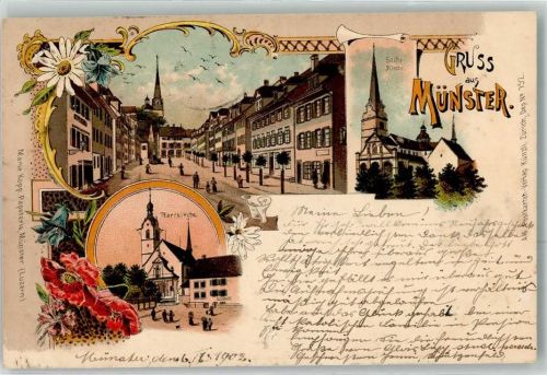 6215 Beromünster 1902 Lithographie Pfarrkirche Stiftskirche