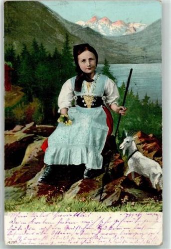 9105 Schönengrund 1905 - Mädchen mit Ziege Tracht Ort lt. Stempel