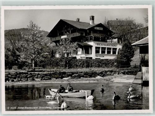 3705 Faulensee - Hotel Gasthaus Strandweg Ruderboot Schwäne