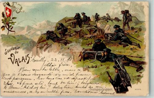 1892 Morcles 1898 Lithographie Festungstruppen Wappen Carl Künzli Zürich Ort lt. Stempel