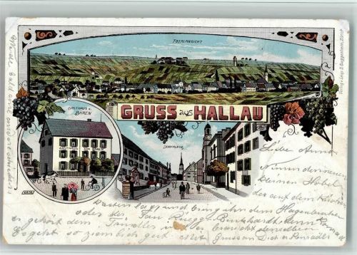 8215 Hallau 1902 BOAKC Lithographie Gasthaus Zum Bären Dorfplatz Gebrauchsspuren, bitte Scan genau beachten!