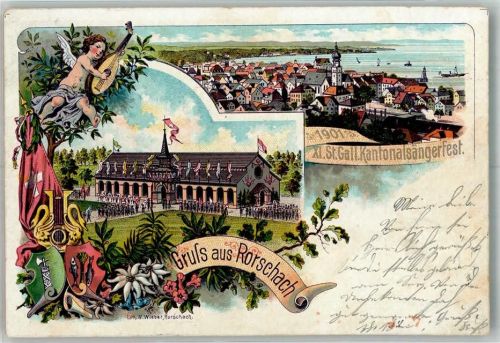 9400 Rorschach Lithographie XI. St. Gall. Kantonalsängerfest 1901