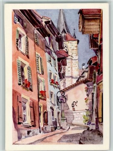 3989 Biel VS 1942 - Nr. 5080 Leo Bandschapp Künstlerkarte - sign Denise Lob 1942 - Im stillen Städtchen, sehr gute Erhaltung AK