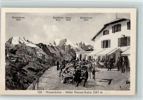 3711 Mülenen 1910 - Niesenbahn, Hotel Niesen-Kulm, viele Touristen, Fernrohr, , gute Erhaltung AK