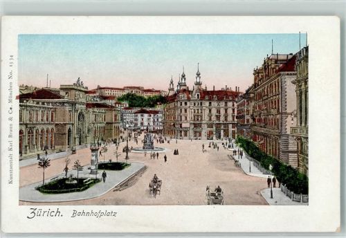 8000 Zürich AK mit Goldfenster Bahnhofplatz Litfaßsäule