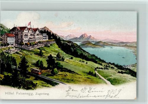 6300 Zugerberg Künstlerkarte Hotel Felsenegg mit Bergbahn, Zugerberg , Verlag Trüb & Cie 1941, gute Erhaltung AK