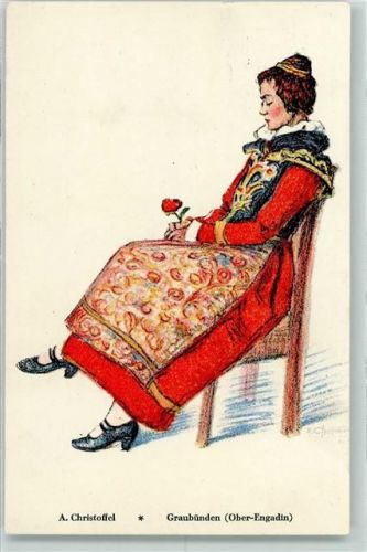 Künstlerkarte A. Christoffel Ober-Engadin Schweiz. Trachten- und Volkslieder-Vereinigung