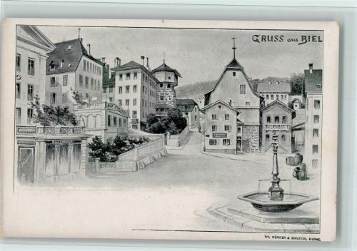 3989 Biel VS 1900 - Teilansicht mit Brunnen, Stempelflecken - Verlag Kaiser Nr. 7326 AK