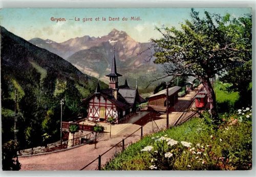1882 Gryon - La gare et la Dent du Midi Bahnhof