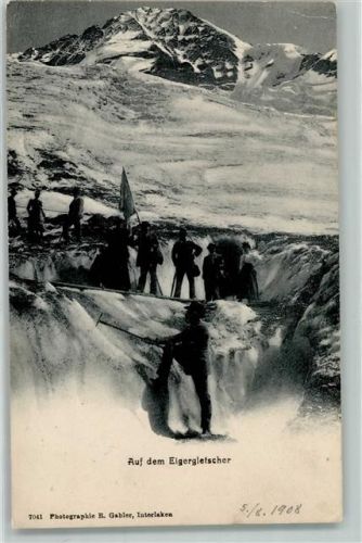 3823 Eigergletscher 1908 - Bergsteiger Fahne Eispickel Hut