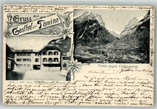 7315 Vättis 1905 Foto AK Gasthaus zur Tamina Calfeisental