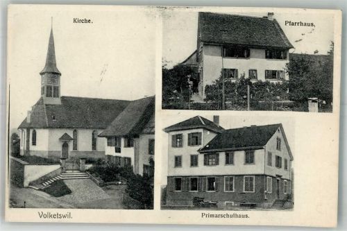 8604 Volketswil 1908 Foto AK Kirche Pfarrhaus Primarschulhaus