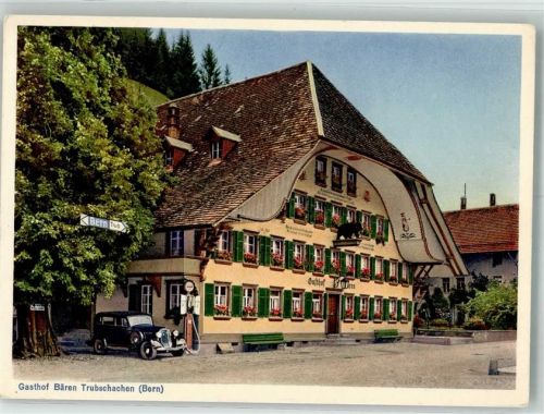 3555 Trubschachen 1940 Foto AK Gasthaus Bären Auto Tankstelle