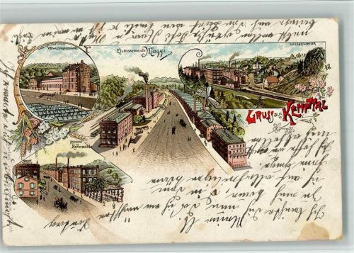 8310 Kemptthal 1902 BOAKC Lithographie Landwirtschaftl. Verwaltungsgebäude Gasthaus Zur Kaffeemühle Fabrik Maggi Villenquartier Gebrauchsspuren, bitte Scan genau beachten!